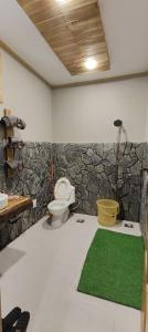 吉尔吉特Das-e-Basi的一间带卫生间和石墙的浴室