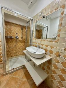 马达莱纳Appartamento il Paguro a Cala Francese的一间带水槽和淋浴的浴室