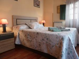 坎加斯-德奥尼斯La nueva Covadonguina的一间卧室配有一张床和一个带两盏灯的梳妆台。