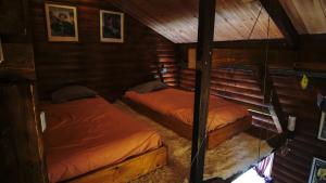 帕弗兰尼katafygio-oiti的小屋内带两张床的房间