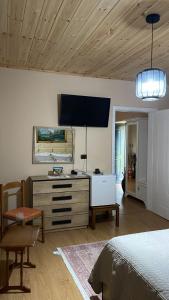 吉诺卡斯特Alva Room's的卧室配有一张床,墙上配有电视。