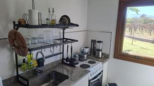 卡法亚特BuenaVid By CafaYate ViP的厨房配有水槽、炉灶和窗户。