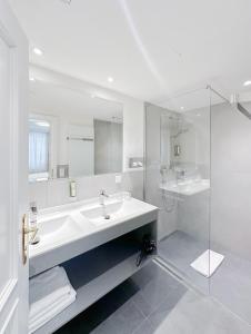 萨尔茨堡大象酒店的白色的浴室设有水槽和淋浴。