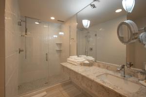法戈唐纳森酒店的带淋浴、盥洗盆和镜子的浴室