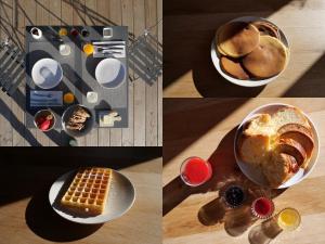 欧特吕斯La ferme d'Hauteluce - Chambre d'hôtes的碗里四张食物的照片拼在一起