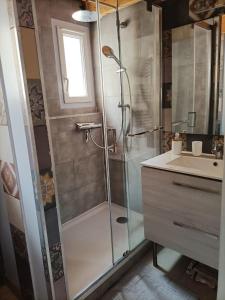 格吕桑Fleur De Sel的带淋浴和盥洗盆的浴室