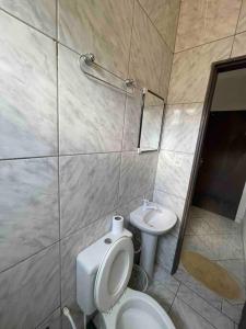 巴西利亚Apartamento 5 km do aeroporto的一间带卫生间和水槽的浴室