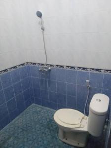 班图尔Pringgondani Homestay的一间带卫生间的浴室和蓝色瓷砖墙