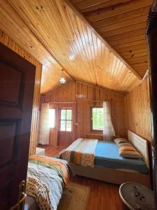 KındıraVilla Kartalkaya的小木屋内一间卧室,配有两张床