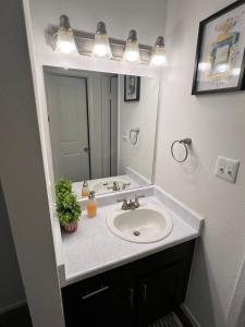 奥斯汀Cozy Rooms的一间带水槽和镜子的浴室