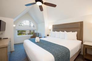 圣地亚哥Wave Crest Resort的一间卧室配有一张大床和吊扇