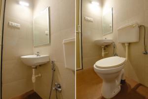 瓦加托FabHotel Prime 4D's Coast Resort的浴室的两张照片,配有卫生间和水槽