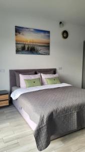 尤斯托尼莫斯基Hotelik Neptun的一间卧室配有一张大床和两个枕头