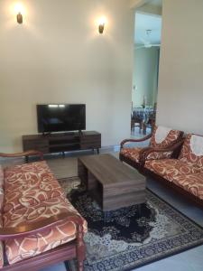 阿罗士打ABHAR Inap Desa的客厅配有两张沙发和一台电视机