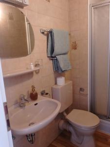 韦策Guesthouse in Weeze的一间带水槽、卫生间和镜子的浴室