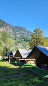 马拉里Himtrek River Side Camps and Hostel Manali的山地里的一组帐篷