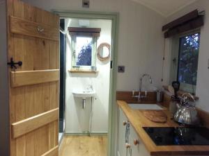 巴茅思The Farm Hut的厨房配有水槽和卫生间。