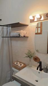 AntónLa Maison d' Ivonne的一间带卫生间、水槽和镜子的浴室