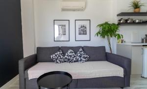 安塔利亚Alex Suites Lara的客厅配有带枕头的沙发。