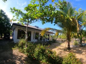 拜蒂克洛DEEP SEA RESORT PADI DIVE CENTER的前面有棕榈树的房子