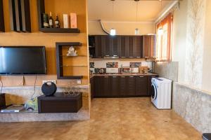 塞凡Sevan Private Guest House的带电视的客厅和厨房