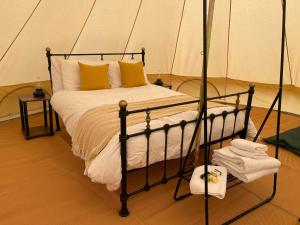 牛顿阿伯特Dartmoor Halfway Campsite的帐篷内一间卧室,配有一张床