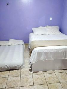 帕林廷斯7 camas de casal - Casa próxima ao Bumbódromo的两张睡床彼此相邻,位于一个房间里