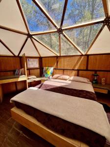 Los LiriosGlamping en la Sierra de Arteaga的蒙古包内一间卧室,配有一张大床