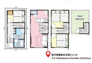 东京桜の川15 Detached House Ikebukuro 2 mins Kanamecho station 1 min Eight people的房屋的平面图