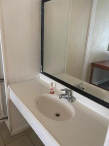 什里夫波特Clover Inn and Suites的一间带水槽和镜子的浴室
