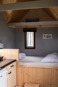 羊角村Tiny house Giethoorn的小屋内一间卧室配有一张双层床