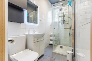 格但斯克Apartament Gdansk Stare Miasto的浴室配有卫生间、盥洗盆和淋浴。