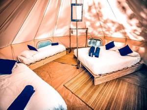 布永Lodg'ing Nature Camp Ardennes NEW 2024的帐篷内带两张床的房间