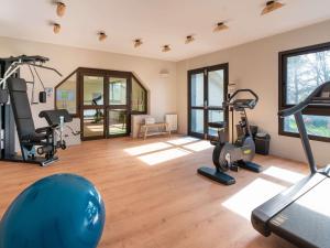 利雪Ibis Styles Lisieux Normandie的健身房,配有跑步机和健身器材
