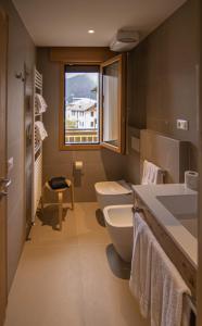 LorenzagoChalet Cridola Dolomiti Experience的一间带卫生间、水槽和窗户的浴室