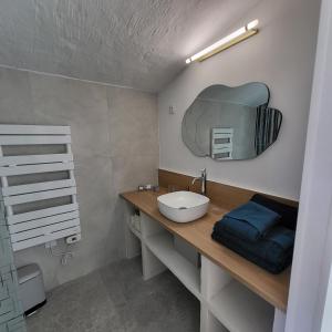 锡亚涅河畔圣塞宰尔Les Pierres de Cézaire的一间带水槽和镜子的浴室