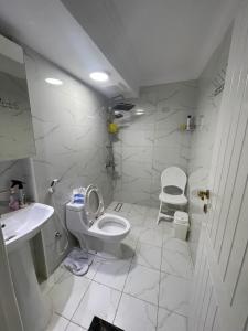 麦地那منتجع ريف خزيمة - الفيروز的白色的浴室设有卫生间和水槽。