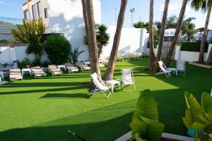 圣安东尼奥Hotel Tarba的草坪上种有椅子和棕榈树