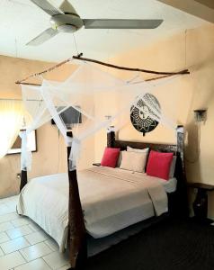 Sere KundaAfro Garden Hotel的一间卧室配有一张带天蓬的床