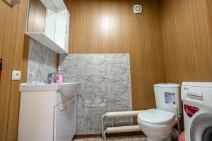 卡拉科尔Halif的浴室配有卫生间、盥洗盆和洗衣机。