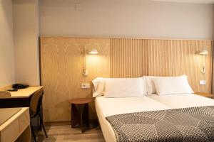 艾因萨Hotel Dos Rios Origen的酒店客房配有一张床铺和一张桌子。