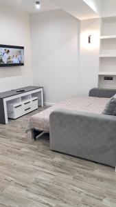 基希讷乌AIRPORT-TAXI-PARKING-Card的一间卧室设有两张床,墙上配有电视。