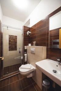 因德日赫城堡尤帕普斯克膳食公寓的浴室配有卫生间、盥洗盆和淋浴。