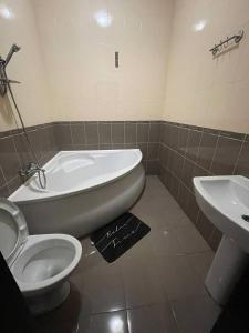 第聂伯罗Отель Ренессанс的带浴缸、卫生间和盥洗盆的浴室