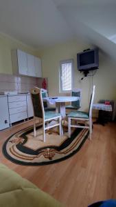 佩鲁恰茨Apartment Dobra vila的客厅配有桌子和两把椅子