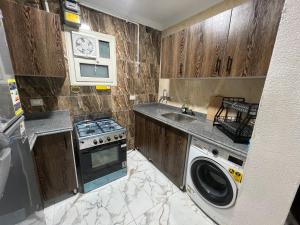 开罗Luxury apartment downtown - Cairo的厨房配有洗衣机和水槽