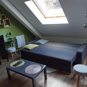 鲁法克Joli gîte F2 indépendant avec jardin privé的小房间设有床和天窗