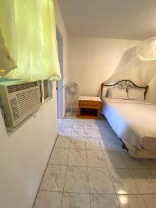 查尔斯城Coconut house Charlestown nevis的卧室配有一张床和空调