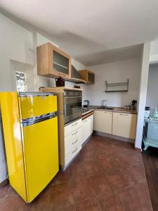 福利尼奥Il Cardo da Pasquarè的厨房配有黄色冰箱和白色橱柜
