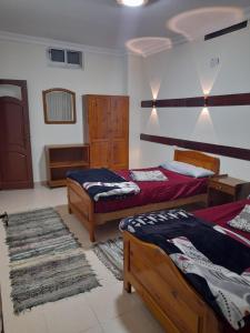 阿里什قريه جرين لاند العريش的一间带两张床的卧室和地毯